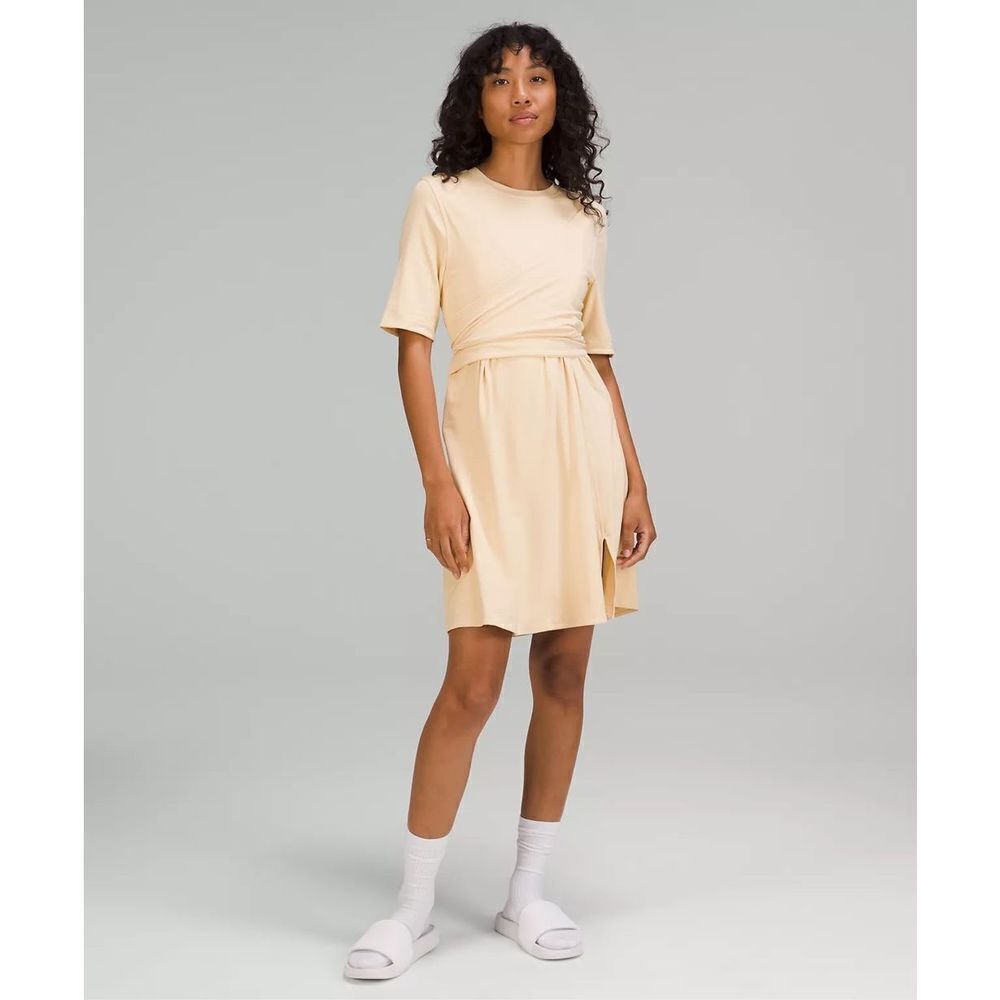 Lululemon Cotton Wrap-Front T-Shirt Mini Dress Yellow Prosecco Size 6
